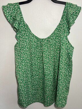 NWT Papermoon Blouse Womens Large Green Floral Ruffle Sleeveless Top